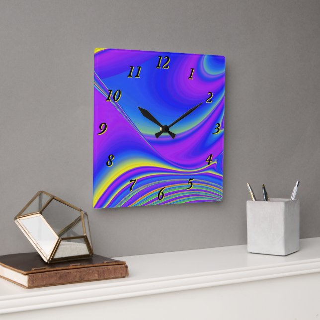 Horloge Carrée Summerfeel, Rainbowart 3D Abstrait (Bureau)