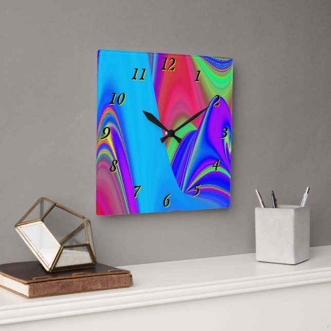 Horloge Carrée Summerfeel, Rainbowart 3D Abstrait (Bureau)