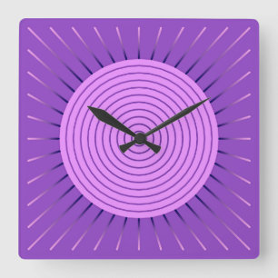 Horloge Carrée Sunburst géométrique moderne - Amethyst Purple
