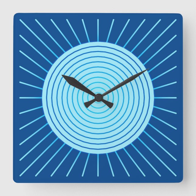 Horloge Carrée Sunburst géométrique moderne - Bleu de Cobalt et A (Recto)