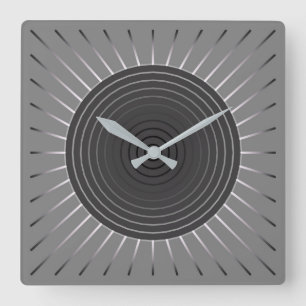 Horloge Carrée Sunburst géométrique moderne - Hématite foncé gris