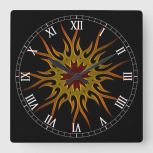 Horloge Carrée Sunburst Sun Ray Roman Numeral Clock