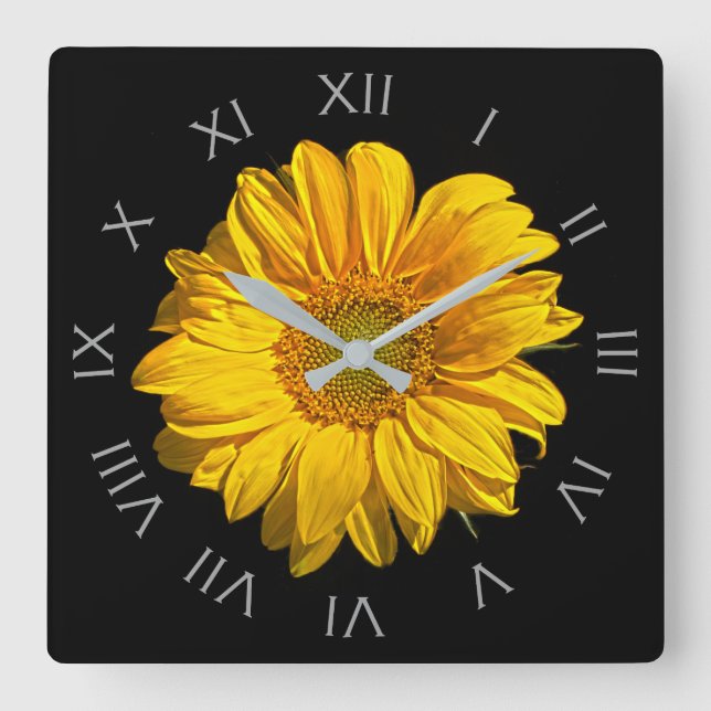 Horloge Carrée Sunflower Grey chiffres romains wca (Recto)