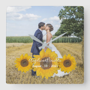 Horloge Carrée sunflower trio - your wedding photo