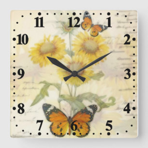 Horloge Carrée Sunflowers and butterfly