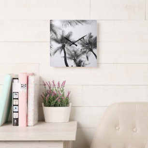 Horloge Carrée Sunlit Palm Jungle #2 #tropical #wall #art
