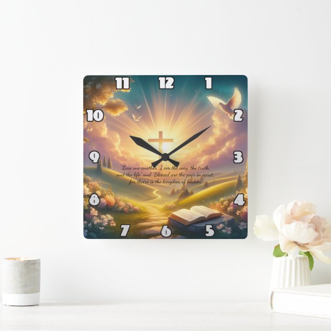 Horloge Carrée Sunrise Cross, Chemin vers la Rédemption L'amour l (Maison)