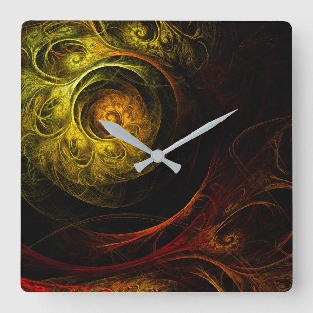 Horloge Carrée Sunrise Floral Red Abstract (Recto)