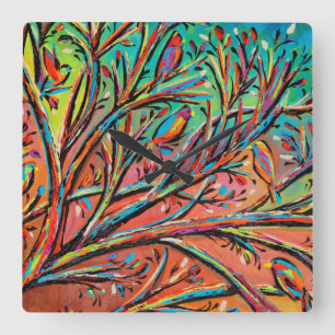 Horloge Carrée Sunrise Treetop Birds II