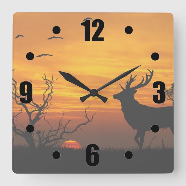 Horloge Carrée Sunset Deer Silhouette (Recto)