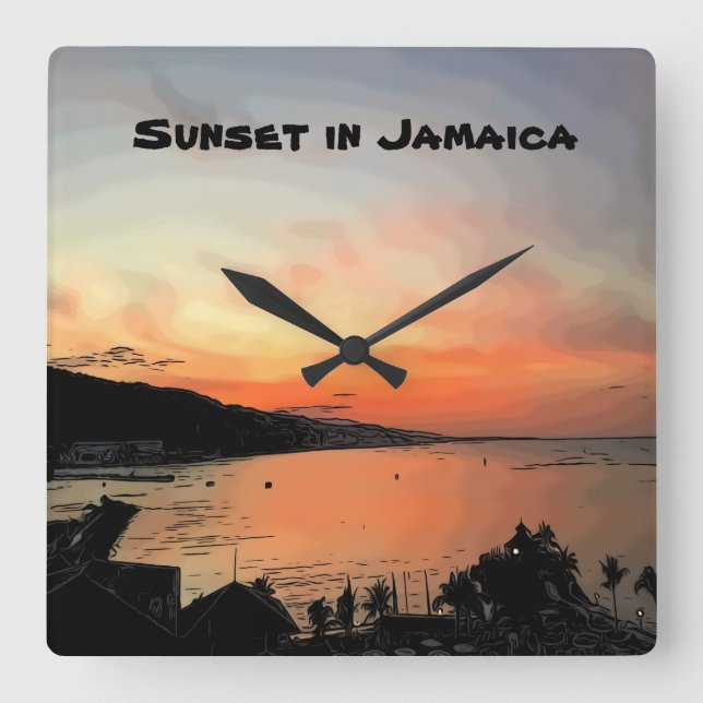 Horloge Carrée Sunset en Jamaïque (Recto)