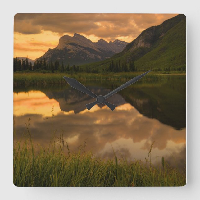 Horloge Carrée Sunset & Mountains, Alberta Canada (Recto)