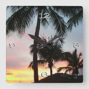 Horloge Carrée Sunset Palms Tropical Paysage Photographie