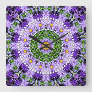 Horloge Carrée Super Fleur puissance violet Lilac vert