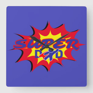 Horloge Carrée Super Hero Papa Fête des pères de livre comique