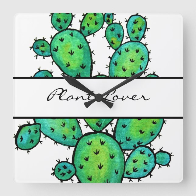 Horloge Carrée Superbe aquarelle prickly Cactus (Recto)