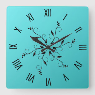Horloge Carrée Superbes chiffres et accents noirs Aqua
