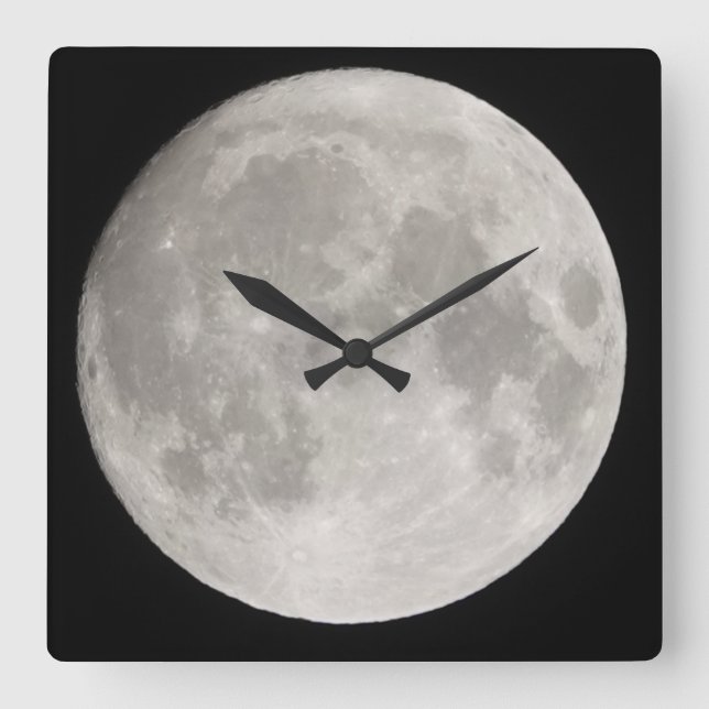 Horloge Carrée Superlune dans le ciel noir (Recto)