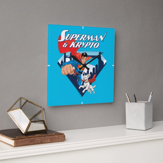 Horloge Carrée Superman & Krypto Soar (Bureau)