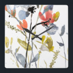 Horloge Carrée Superposition de fleurs - Aquarelle Fleurs et tige<br><div class="desc">Flower Overlay II par Jennifer Goldberger. Présente des fleurs et des tiges dans un style aquarelle.</div>