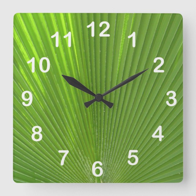 Horloge Carrée Surfaces naturellement Cool_Palm Frond (avec chiff (Recto)