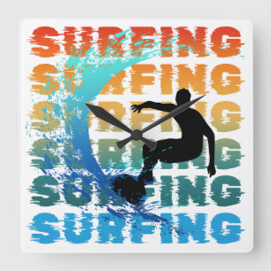 Horloge Carrée surfant l'été surfeur plage surf océan