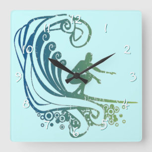 Horloge Carrée Surfer cool Riding Turquoise Blue Ocean Waves