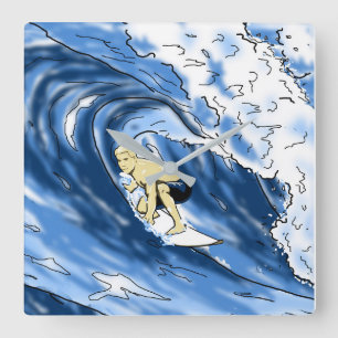 Horloge Carrée Surfeur Grande Vague