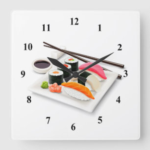 Horloge Carrée Sushi cuisine japonaise de dessin animé