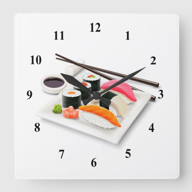 Horloge Carrée Sushi cuisine japonaise de dessin animé (Recto)