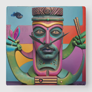 Horloge Carrée Sushi Radio Tiki Man