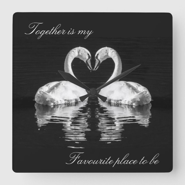 Horloge Carrée swans in love wildlife clock (Recto)