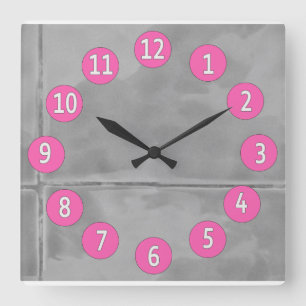 Horloge Carrée Sweet Gray Tiles with White Digits Pink