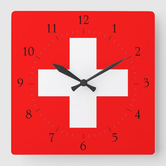 Horloge Carrée Swiss Flag I (Recto)