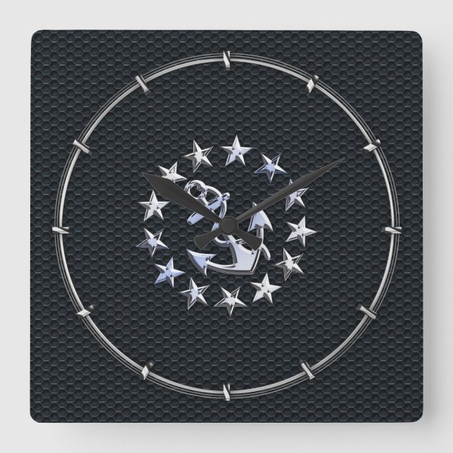 Horloge Carrée Symbole Chrome du drapeau nautique Yacht sur le Dé (Recto)