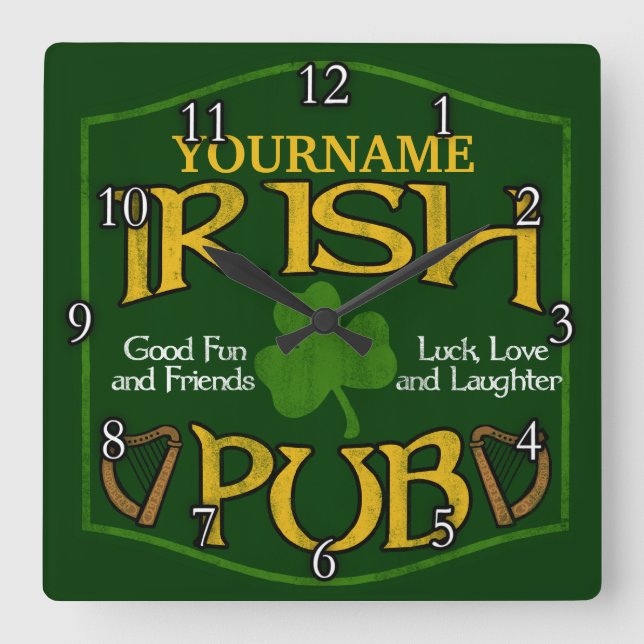 Horloge Carrée Symbole de pub irlandais personnalisé (Recto)