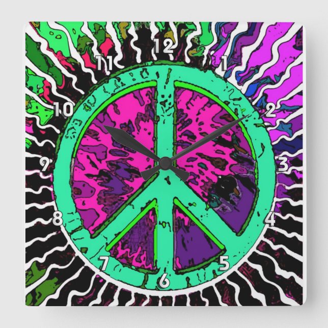 Horloge Carrée SYMBOLE DE SÉCURITÉ DE L'Hippie (Recto)