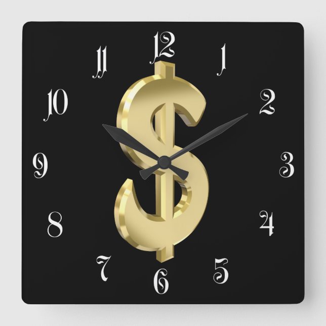 Horloge Carrée Symbole dollar d'or (Recto)