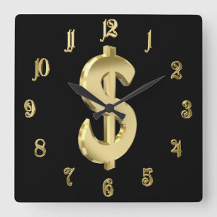 Horloge Carrée Symbole dollar d'or