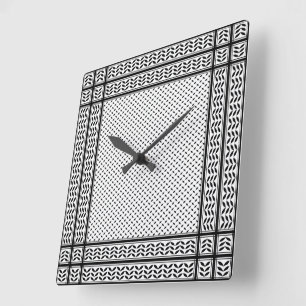 Horloge Carrée Symbole Keffiyeh de la Palestine Motif de résistan