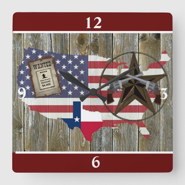 Horloge Carrée SYMBOLE LE PLUS Recherché DU Texas LONE Star Dueli (Recto)