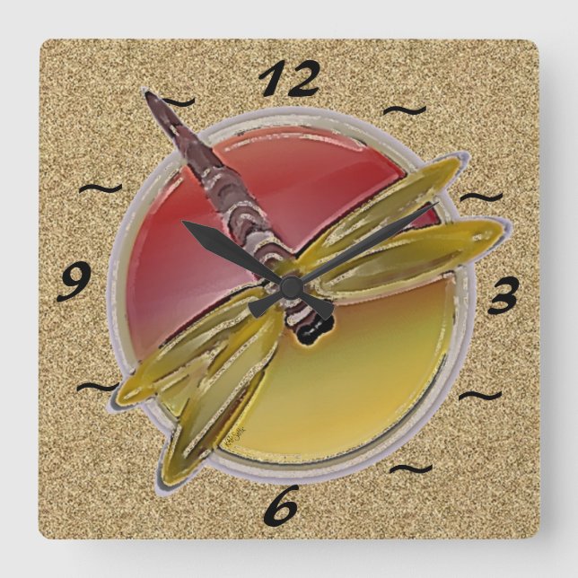 Horloge Carrée Symbole libellule (arrière - plan texturé) (Recto)