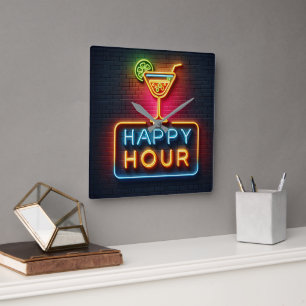 Horloge Carrée SYMBOLE NEON Happy Hour