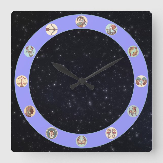 Horloge Carrée Symbole zodiaque avec étoiles (Recto)