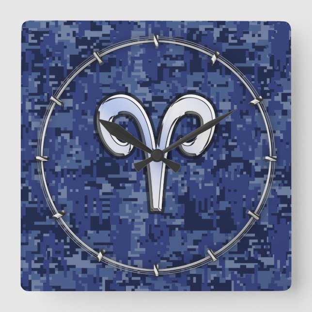 Horloge Carrée Symbole Zodiaque d'Aries moderne Camo numérique bl (Recto)