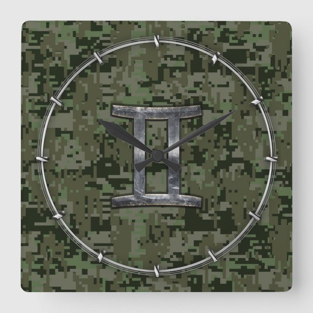Horloge Carrée SYMBOLE Zodiaque Gemini sur Camouflage numérique v (Recto)