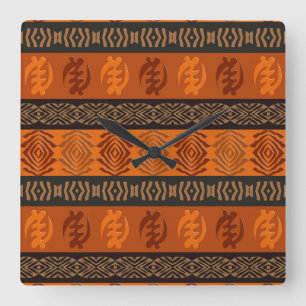 Horloge Carrée Symboles Adinkra d'Afrique ethnique