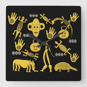 Horloge Carrée Symboles africains modernes abstraits face à l'art