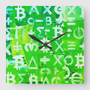 Horloge Carrée Symboles de Bitcoin (Bright Profit Green - 6)