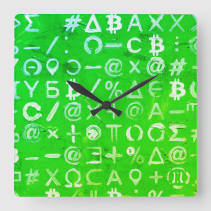 Horloge Carrée Symboles de Bitcoin (Bright Profit Green - 8)